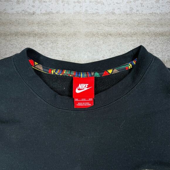 Nike Sweatshirt Jet Black Cotton Pullover Crewneck Multicolor Swoosh - Picture 3 of 6